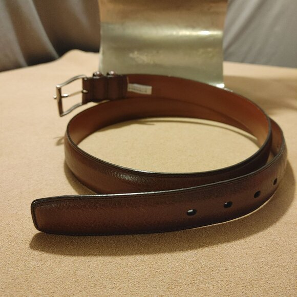 Leather Belt Size 42 Perry Ellis Brown Portfolio Grain Cowhide 1.5 Silver Buck - Picture 8 of 10